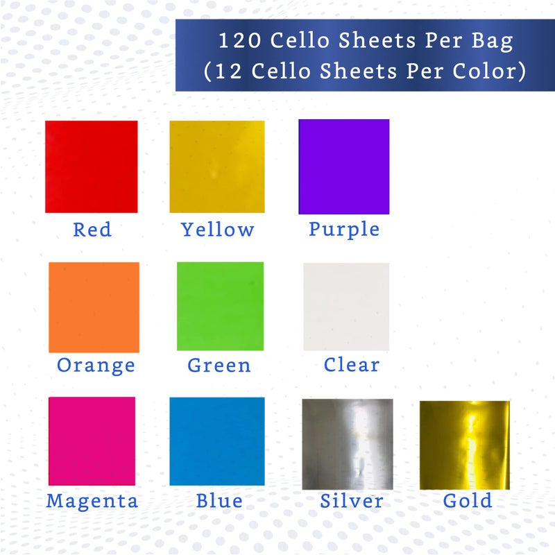 FIESTA WRAPS 120 Cellophane Sheets 8x8 in (10 Colors Silver & Gold Included) - Colored Cellophane Paper - Transparent Paper for Crafts - Colored Saran Wrap - Cello Wrapping - Image 2